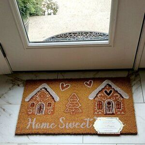 NEW!! 18" x 30" GINGERBREAD HOUSES & HEARTS Coir DOOR MAT